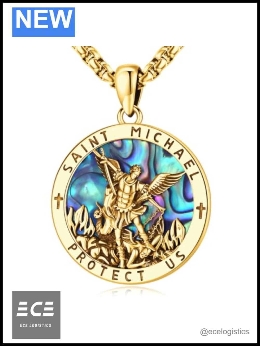 S925 Sterling Silver Gold Plated Saint Michael Archangel Pendant Necklace